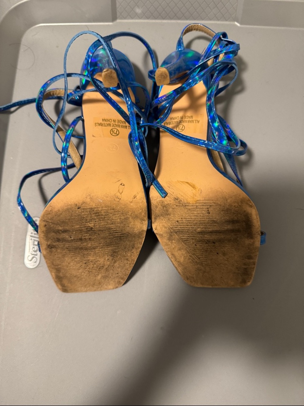Iridescent Blue Lace-Up Women's Heeled Sandals - Picture 4 of 4